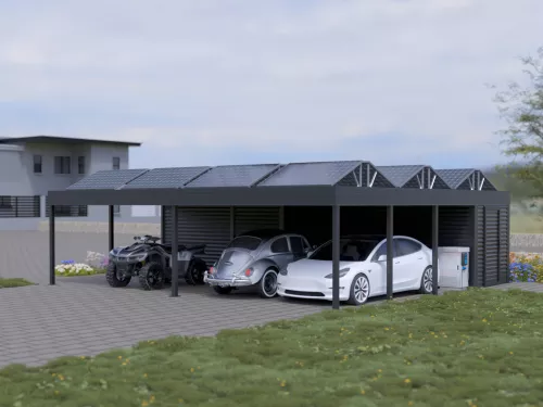 PV Carport mit Abstellraum